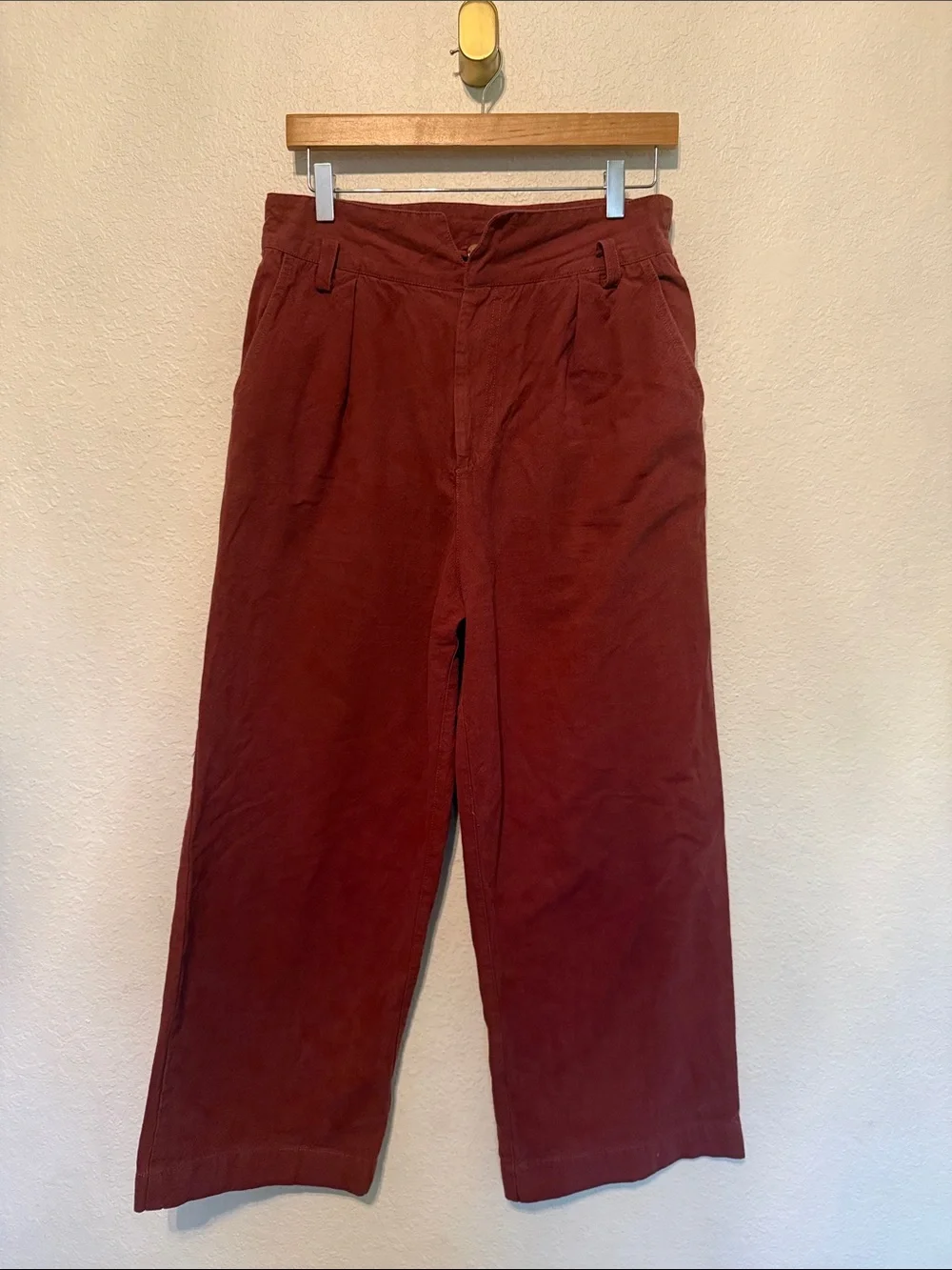 FP One Free People high waisted pleat wide leg cropped pants cotton